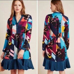 NWT Anthropologie Maeve Gillian Shirt Dress Abstract Multicolor